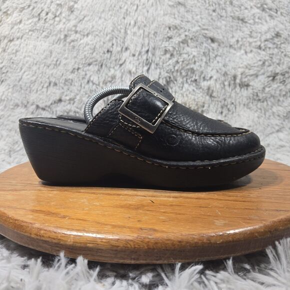 Vintage Y2K Born Womens Size 9/40.5 Chunky Platform Mules Black Leather Shoes - Picture 10 of 11